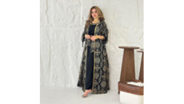 Jalabiya Muslim Dress Beaded Crystal Dubai Muslim Koftan Luxury  Kaftan 2piecs Abaya Women Muslim Dress Embroidery Robe Abaya1