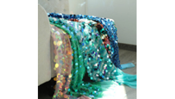 Hot selling holographic  big Round sequins embroidery mesh lace polyester  fabric for party dress1