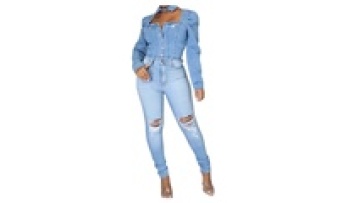 Women Two Piece Jacket with Pants Holes Womens Tights Jean Set Plus Size Sets1