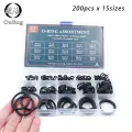 200pcs 15 Sizes O Rings Rubber O Ring Seal NBR Black Sealing O-rings Nitrile Washer Rubber o-ring set Assortment Kit Set Box