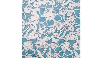 Garment farbics fancy design nylon lace with thick cord embroidery 3D fabric sea blue white cord dress1