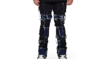 Custom High Quality Black Destroy Wash Ripped Patch Splicing Stretch Men's Jeans1
