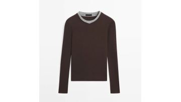 Women's simple and casual fake two-piece cotton blend long sleeved T-shirt