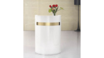 Hairdresser Desk Cheap Small Size Single Salon Front Reception Desk Counter Modern White Gold Decorative Strip Round Front Desk1