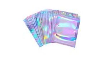 Custom Laser Film Packing One Side Clear Stand Up Pouch Holographic Cosmetic Bag1