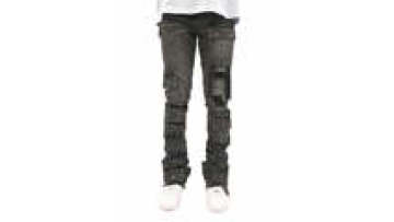 Custom Men's Fashion Wholesale Splicing Denim Vintage Style Straight Ripped Stacked Distressed Jeans1