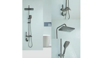 Bathtub Faucet Hot Cold Tap Constant Temperature Black Gold Shower Set1