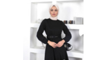 Muslim Women Elegant Long Skirt Double Layer Ruffle Waist Solid Color Knitted Dress Middle Eastern Clothing1