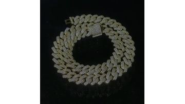 14mm Miami diamond women men zircon cuban square link chain brass iced out zircon copper hip-hop necklace jewelry1