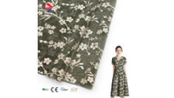 Custom 100%Polyester Floral Foil Printed Hot Stamping Crinkle Fabric for Evening Dress1