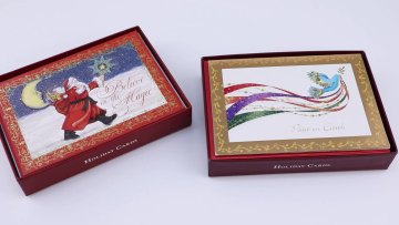 Wholesale High Quality Glitter Decorations Santa Claus Happy Holiday Merry Christmas Paper Boxed Greeting Card with Envelope Set1