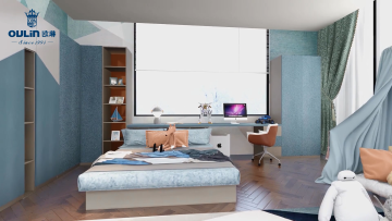 Modern minimalist blue children bedroom customized with desk and wardrobes cheap save space kids room1