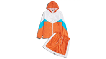 OEM ManufacturerCustom Print Sweatsuit Short Set Light Weight Jogging Suit Polyester Zipper Windbreaker Set Hood Tracksuit1