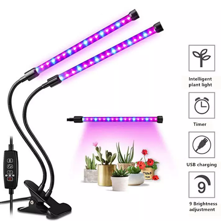 DC5V  LED Grow Light Bar Two Head Timing Plants Lamp for Bonsai Hydroponic Vertical Gardening