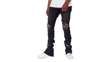 Custom Men Stack Stacked Ripped Flared Denim Cargo Jeans Pants Distressed Skinny Stacked Jeans Men1