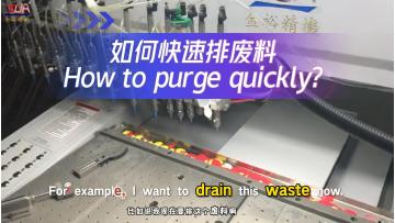 How to purgh the meterial from the dispensing machine nozzles?