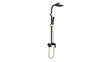 High End Matte Black Shower Set With Gold Hand Shower Head Holder1