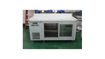 Custom sliding door workbench fridge