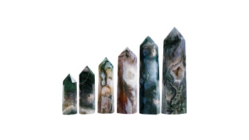 Moss Agate Single Pointed Hexagonal Prism Beads Ornament 52SP1492