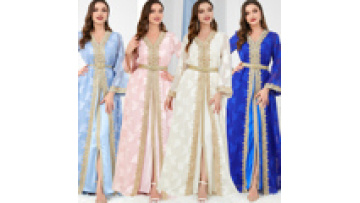 New Fashion Women Muslim Dress Puffy Sleeves Printed Abaya 2022 Kaftan Moroccan Dresses1
