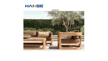 Luxurious Patio Wood L-Shape Lounge Modern Courtyard Corner Sofa Outdoor Sofa Set1
