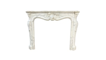 Custom White Marble Fireplace Mantel with Rococo Design