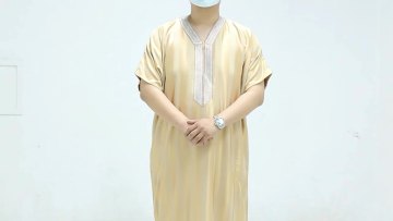 New Coming Moroccan Men Round Collar Thobe Stripe Fabric morocan men thobe Thawb1