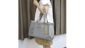 Custom two compartments summer beach swimming clear polyester mesh tote beach bags waterproof shopping bags for men women1
