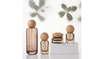 Gray Cosmetic Pump Bottle 20ml-120ml Round Ball Wooden Cap Glass Lotion Bottle Square Face Jar 30g 50g1