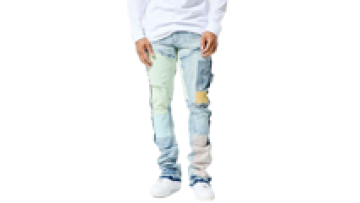 Custom Men's Fashion Wholesale Splicing Denim Vintage Style Straight Ripped Stacked Distressed Jeans1