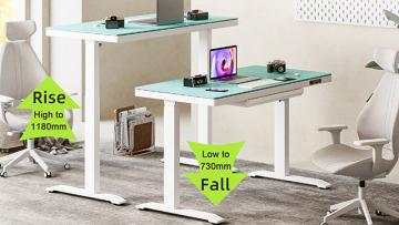 Electric standing glass top desk with drawer