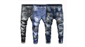 Men's Jeans Paint Quality Elastic Pant Streetwear Patchwork Man Jeans Skinny Trousers Ripped Embroidered Denim Pants1