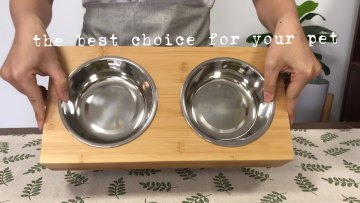 Bamboo Customization Pet Dishes Bowls with Wooden Stand Cat Feeder with 2 Bowls for Food and Water1