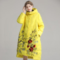 Winter White Duck Down Down Coat Chinese Style Embroidery Flower Hooded Fashion Loose Women's down jacket Plus Size 2XL-4XL
