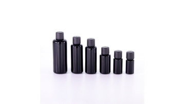 Black round cosmetic essential oil dropper glass bottle with screw top set