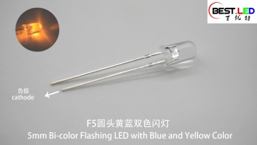 5mm Bi-color Flashing LED with Blue and Yellow Color