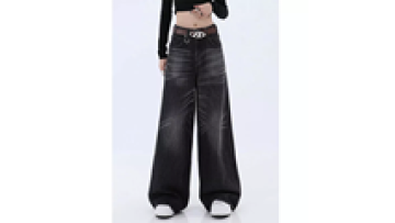 Custom Black Monkey Wash Baggy Jeans Women 100% Cotton Denim Straight Wide Leg Trousers1
