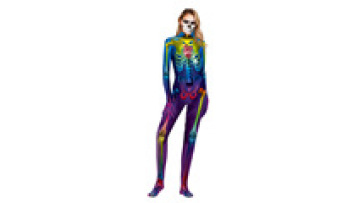 Halloween Women's Skeleton Jumpsuit   3D digital printed Colorful bodysuit Funny High Neck  Long sleeve jumpsuit1