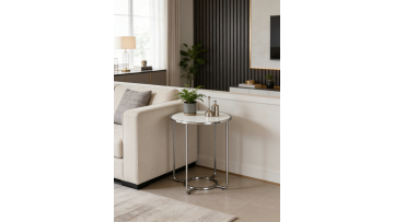 BR-24ED01 Modern Round Ceramic Coffee Table with Sleek Stainless Steel Legs