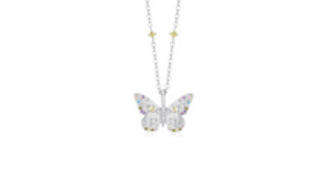 Topsale Jewelry 18K Gold Plated 925 Sterling Silver Iced Out Colorful Marquise Pink Zircon Butterfly Pendant Necklace1