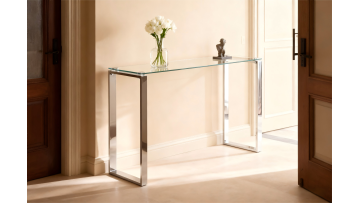 TL-AS01 Sleek Slimline Glass Console Table with Modern Stainless Steel Frame