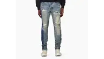 OEM/ODM High Quality Blue Faded Vintage Wash Slim Fit Ripped Distressed Repair Patch Spliced Men's Jeans1