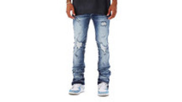 Wholesale Mens Jeans Custom Print Wash Denim Basic 100%cotton Casual Slim Straight Leg Men's Light Blue Jeans1