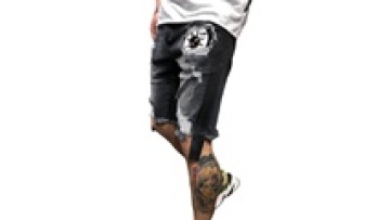 Wholesale Fashion  Men's  Ripped Embroidered Patchwork Cotton Denim  Shorts1