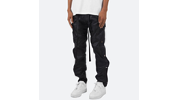 Trendy Mens Designer Casual Trousers Skinny Polyester Belted Cargo Black Pants for Men1
