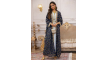 New Design Fashion National V-neck Abaya Dress Long Sleeves Islamic Clothing Luxury Abaya Set With Inner Dress1