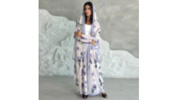 Women's Floral Printed Open Front Modest Fashion Abaya with Matching Hijab for Eid Islamic Clothing Elegant Cardigan Dubai Abaya1