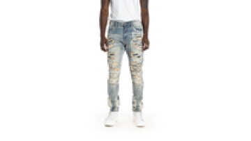Custom Stylish Men's Pants Jeans Distressed Ripped Tie-Dye Biker Motorcycle Denim Jeans Men1