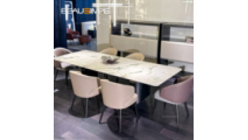 Minimalist Italian modern Calacatta marble tabletop long dining table chair set villa hotel restaurant furniture dining table1