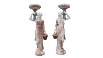 Baroque Style Human Size Marble Statues Pair